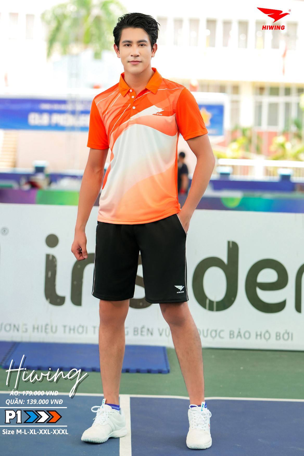 Áo cầu lông Pickleball tenis Nam Hiwing P1 Màu cam